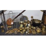Metalware - a large galvanised wirework two handled basket; a brass jam pan;