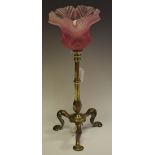 A Pullman brass table lamp fluted pink shade,