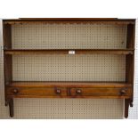 A Victorian oak and mahogany wall shelf with two drawers,