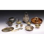 Boxes and Objects - a silver napkin ring; condiment stands; novelty nut cracker;