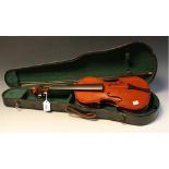 A 20th century violin, 56cm long over button,