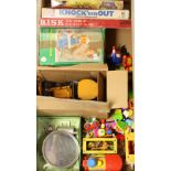 Toys and Juvenalia - a metal JCB type tractor/mini digger; board games including Risk,