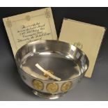 A silver commemorative trophy bowl, The Football League 1977, with 18ct gold plaques,