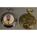 Watches - a commemorative hunter chrome cased pocket watch,