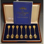 A set of seven Franklin Mint silver teaspoons, The Kings and Queens of Europe, 7oz, cased,