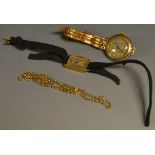 An early 20th century lady's 9ct gold watch, 9ct gold bracelet; another,