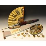 Boxes and Objects - costume jewellery, miniature musical boxes, Japanese parasol, fan,