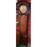 A George III oak longcase clock, 33cm circular brass dial with Roman chapter,