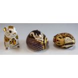 A Royal Crown Derby paperweight, Dormouse, boxed; others, Sleeping Dormouse; Field Mouse,