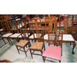 A harlequin set of six Queen Anne style dining chairs;