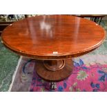 A Victorian mahogany centre table, moulded elliptical top above a cockbeaded frieze,