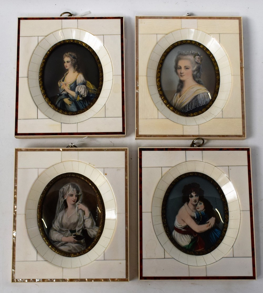 French School, a set of four portrait miniatures, of ladies of title, after the 18th century, oval,