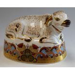 A Royal Crown Derby paperweight, Water Buffalo, printed mark, gold stopper,