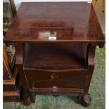 A 19th century mahogany commode, rectangular top, hinged seat,