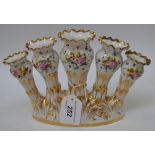 An unusual 18th century five section Jacob Pettits spill vase, gilt and floral painted decoration,