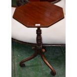 A Regency mahogany tripod wine table, octagonal top, turned column,