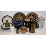 Denby Pottery - an Arabesque pattern coffee pot, tea pot, coaster; two Bakewell storage jars,