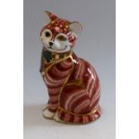 A Royal Crown Derby paperweight, Cheshire Cat, commissioned by John Sinclairs, printed mark,