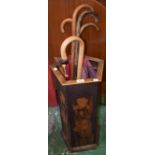 A pyrographic/pokerwork pentagonal walking stick stand,