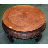 A Chinese padouk and burr wood circular low occasional table,