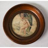 English School (early 19th century), a miniature study, of a nude putto, gathering a harvest,