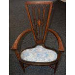 An Art Nouveau mahogany and marquetry side chair, in the Voysey taste, c.