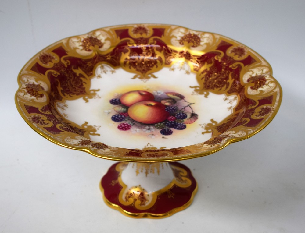 A Royal Worcester shaped comport, painted by Nixon, signed, with ripe apples and blackberries,