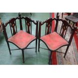 A pair of Edwardian carver chairs, inlaid with Art Nouveau marquetry, c.