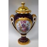 A Lynton porcelain two-handled ovoid pedestal vase and cover, of Sèvres design,