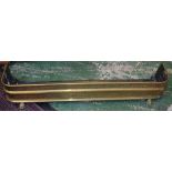 A George III brass Country House fire curb, turned finials above two pierced bands,