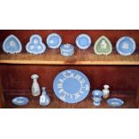 A Wedgwood blue Jasperware plate, impressed marks,