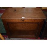 A 19th century oak Country House log box, hinged top, panelled sides, 62cm high,