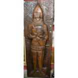 A large wall hanging, embossed copper Medieval style plaque, Knight in armour, 157cm x 51.