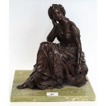 A dark patinated bronze, as a classical maiden deep in thought,