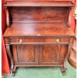A George IV mahogany side cabinet, rectangular superstructure with three quarter gallery,