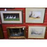 Sidney F Clarke Fox in Snow signed, oil on canvas, 24cm x 34cm; others, John Straw, Ducks, signed,