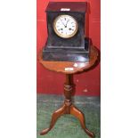 A 19th century French slate mantel clock, white enamel dial, Roman numerals, twin winding holes,