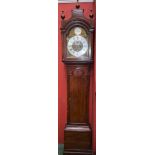 A George III mahogany longcase clock, 30cm arched brass dial, Roman and Arabic numerals,