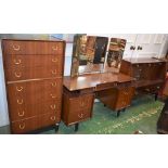 A retro mid-20th century G Plan side cabinet, rectangular top above an arrangement of drawers,