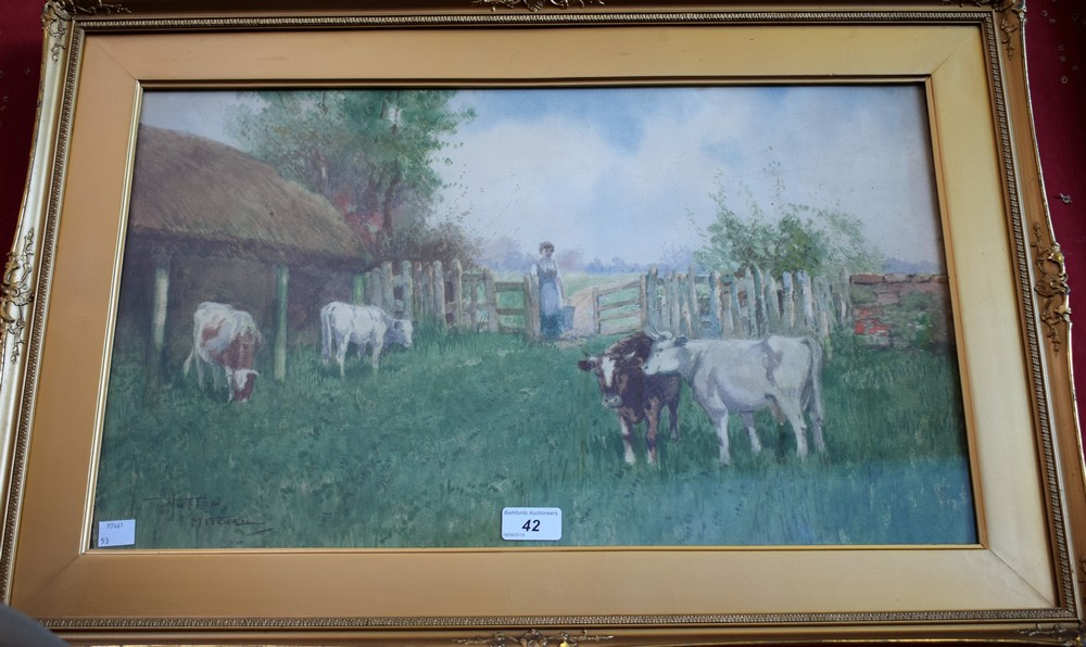 Hutton Mitchell (late 19th/early 20th century) Milking Time at a Dairy Farm signed, watercolour,