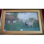 Hutton Mitchell (late 19th/early 20th century) Milking Time at a Dairy Farm signed, watercolour,