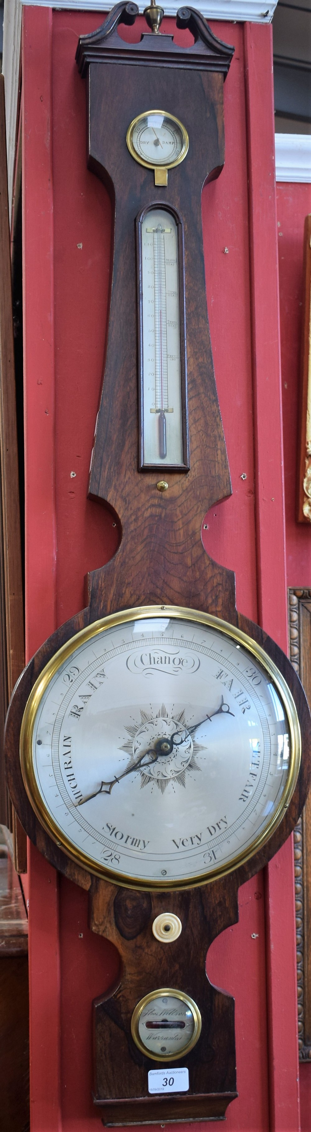 A 19th century rosewood wheel barometer, 24.