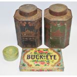 A near pair of Edwardian canisters in the Arts and Crafts taste marked tea and coffee,