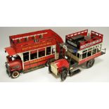 Two modern tin plate model open top bus toys 'Don't be vague-ask for Haig' and Victoria Station