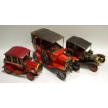 Three tin plate 'early 20th century' style car toys,