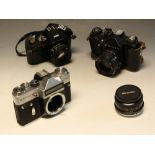 Photographic Equipment - a Zenit TTL SLR camera and case; a Zenit EM camera;
