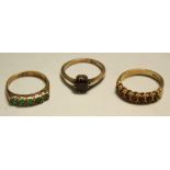 Rings - a 9ct gold red garnet line ring; others, solitaire, etc, 7.