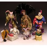 A collection of six porcelain headed 'Pierot' dolls;