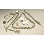 A Sterling silver bracelet; necklaces; a graduated curb link chain; Victorian brooches;