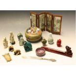 Oriental Items - a miniature four fold screen; a Satsuma style lidded jar;